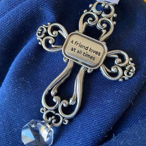 Silver Friendship Cross with Ribbon for Hanging - NWOT